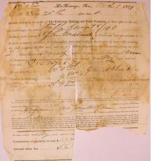 Promissory Note to John A Shank from The LaGrange Banking and Trust Company, March 1879
